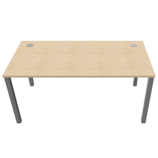 Bureau astrolite chêne fil, piètement gris, obturateurs